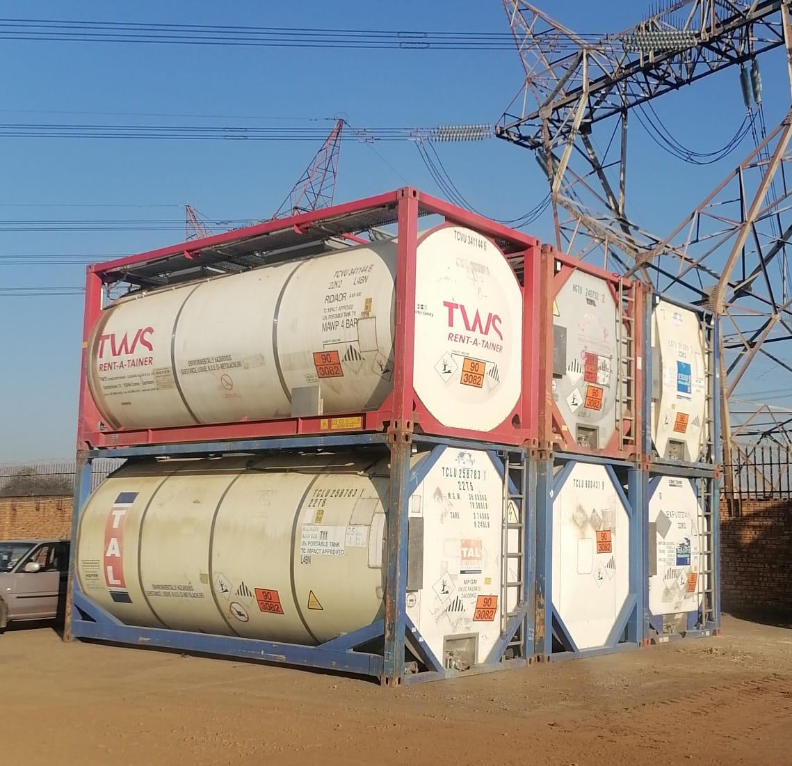 TME Logistics JHB depot hazardous ISO tanks stacked